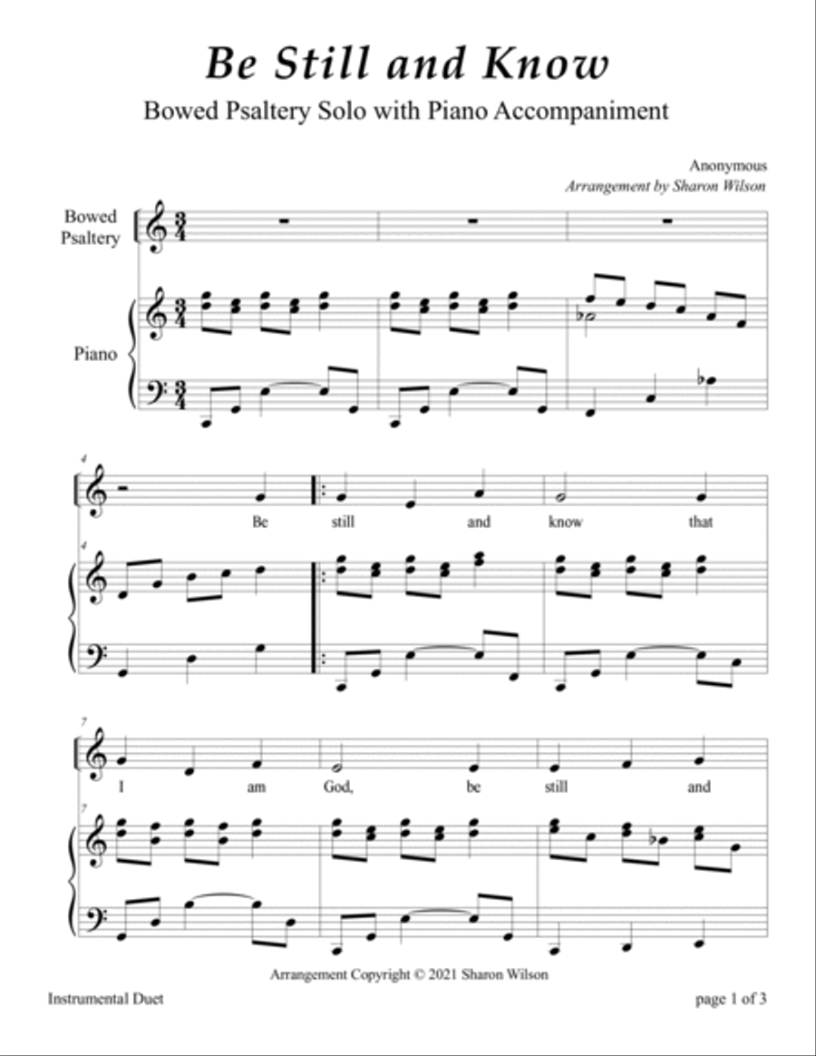 Be Still and Know (Easy Bowed Psaltery Solo with Piano Accompaniment) Zither scores gallery preview page 3