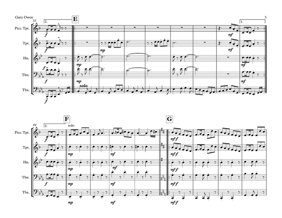 Gary Owen (7th Cavalry March) Brass Ensemble scores gallery preview page 3