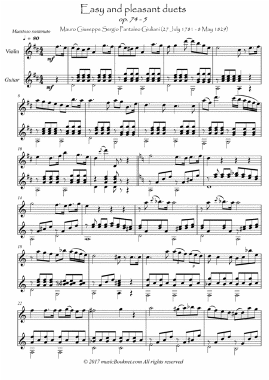 Easy Violin Guitar duets by Giuliani 74-5 String Duet scores gallery preview page 1