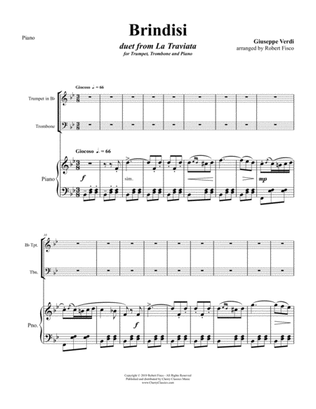 Brindisi Song, duet from La Traviata for Trumpet, Trombone and Piano accompaniment