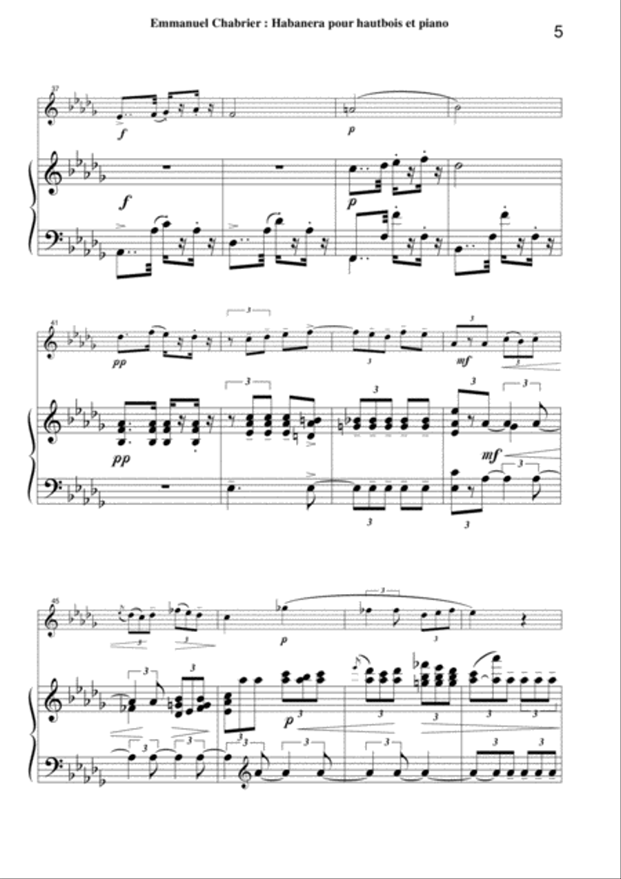Emmanuel Chabrier: Habanera arranged for oboe and piano Piano scores gallery preview page 5