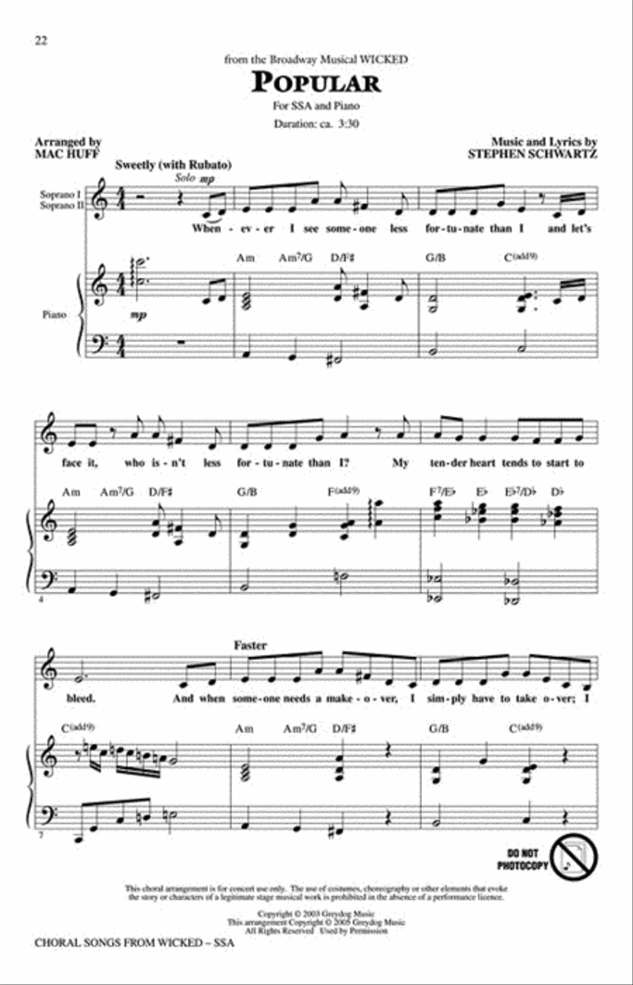 Choral Songs from Wicked SSA scores gallery preview page 4