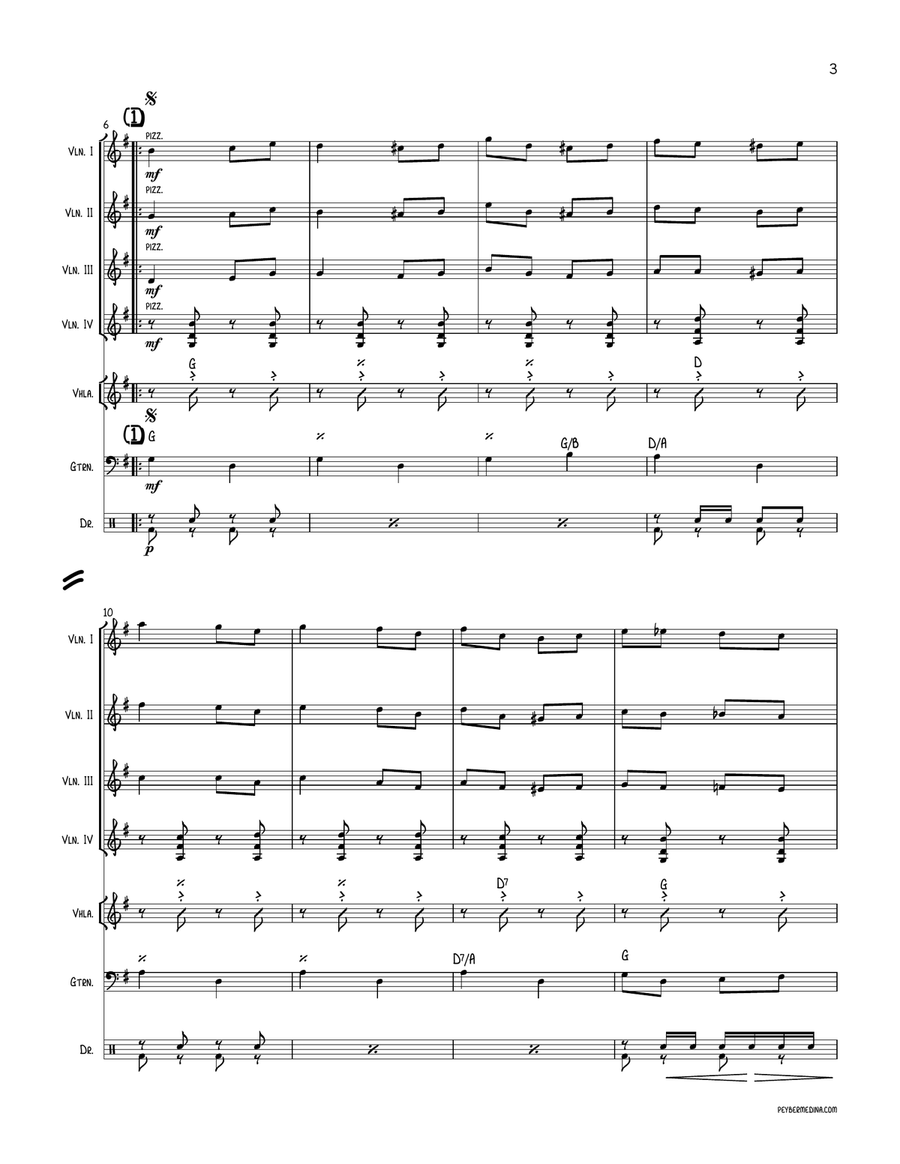 Jesusita en Chihuahua - Quirino Mendoza y Cortes - Epic Violin Quartet Arrangement by Peyber Medina Small Ensemble scores gallery preview page 5