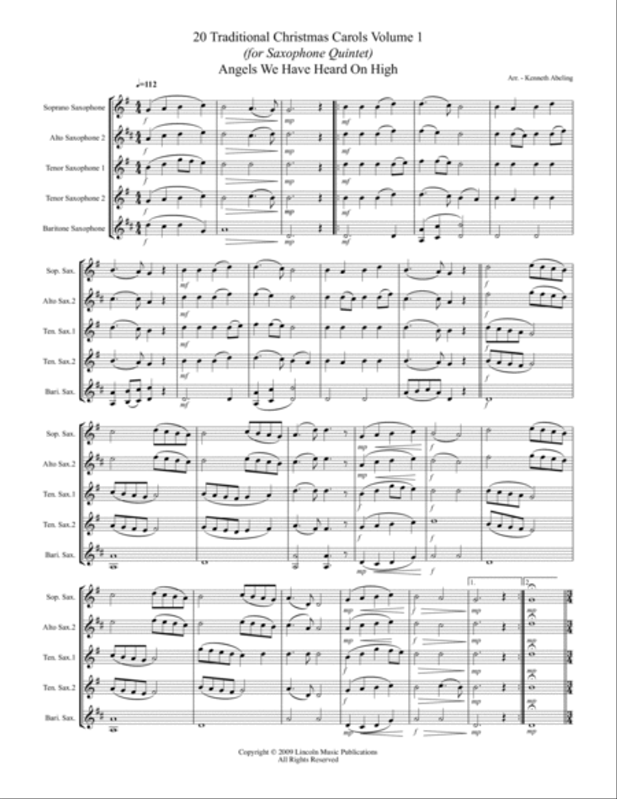 20 Traditional Christmas Carols Volume I (for Saxophone Quintet SATTB or AATTB) Saxophone Quintet scores gallery preview page 2