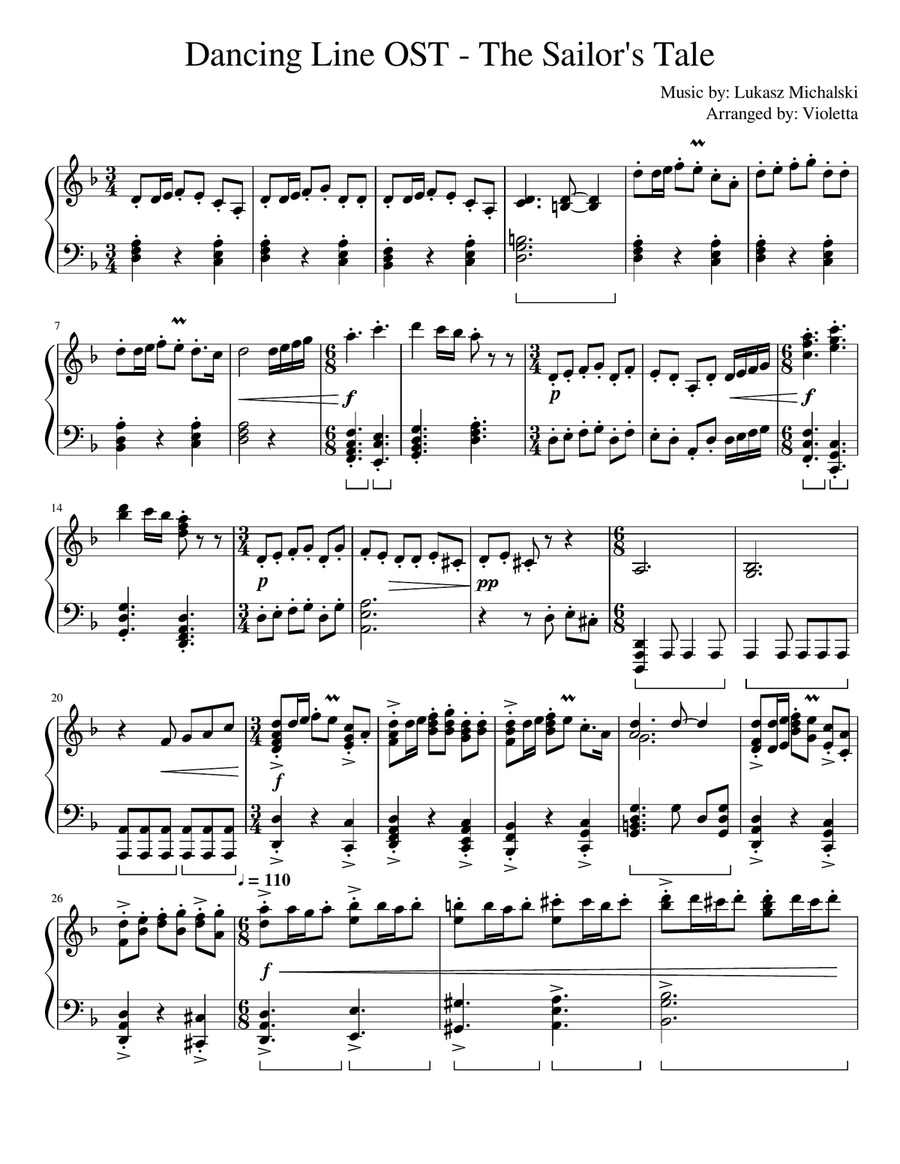 Dancing Line OST - The Sailor's Tale Piano Solo scores gallery preview page 1