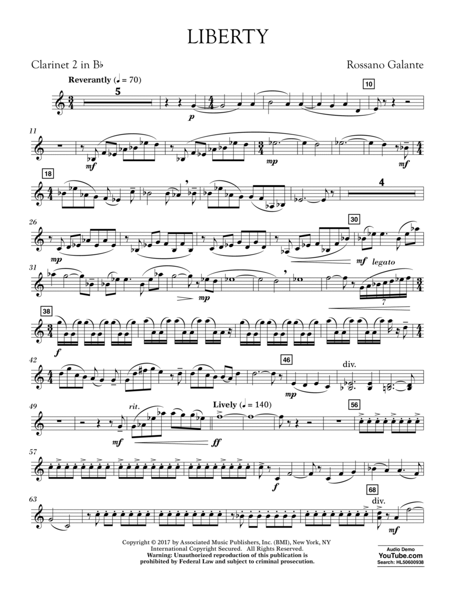 Liberty - Clarinet 2 in Bb Clarinet scores gallery preview page 1