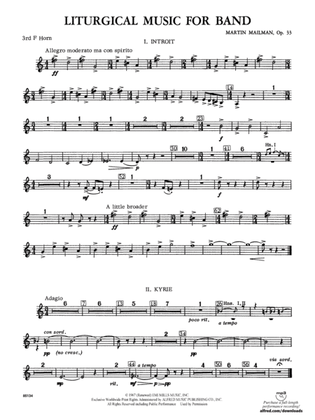 Liturgical Music for Band, Op. 33: 3rd F Horn