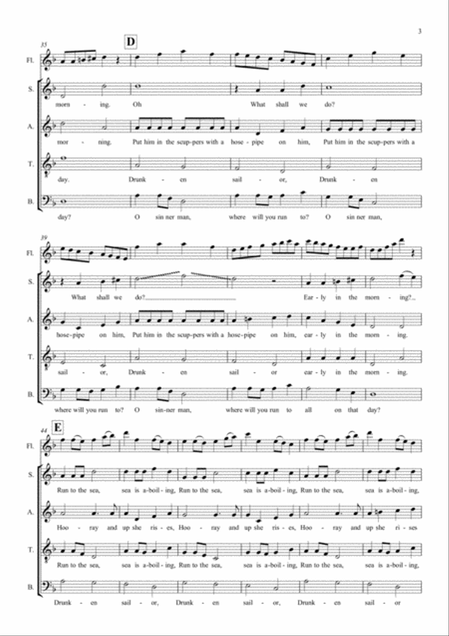 Drunken Sailor partnered with O sinner Man SATB 4-Part scores gallery preview page 3