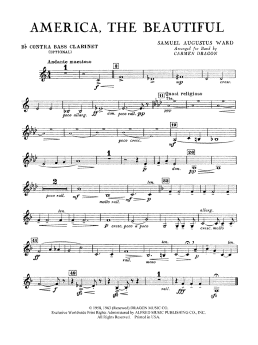 America the Beautiful: B-flat Contrabass Clarinet Concert Band scores gallery preview page 1