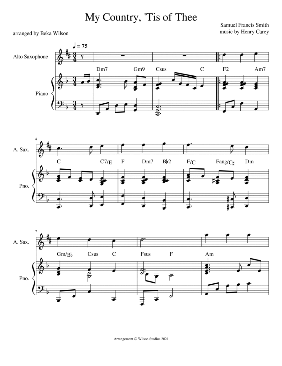 America (My Country 'Tis of Thee)--alto sax solo Alto Saxophone scores gallery preview page 1