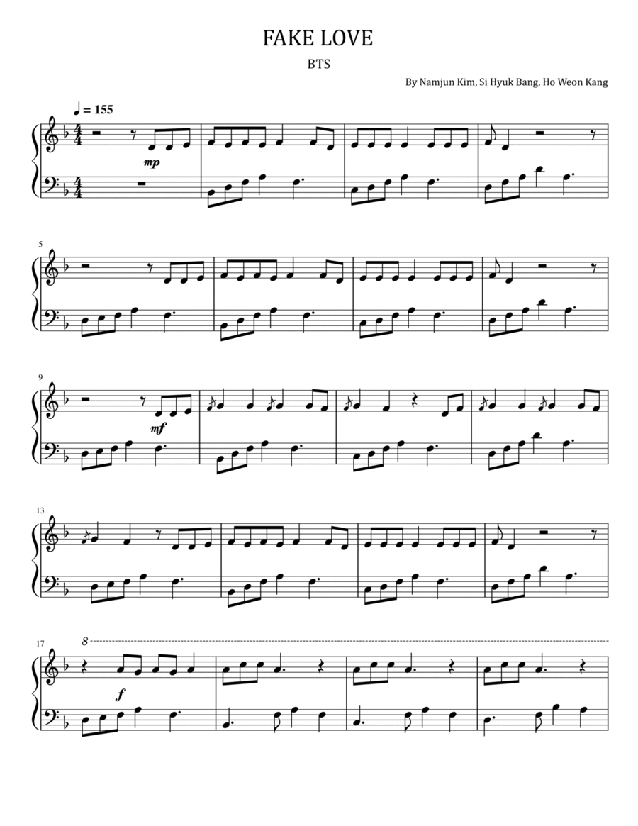 Fake Love Fake Love Piano Solo scores gallery preview page 1