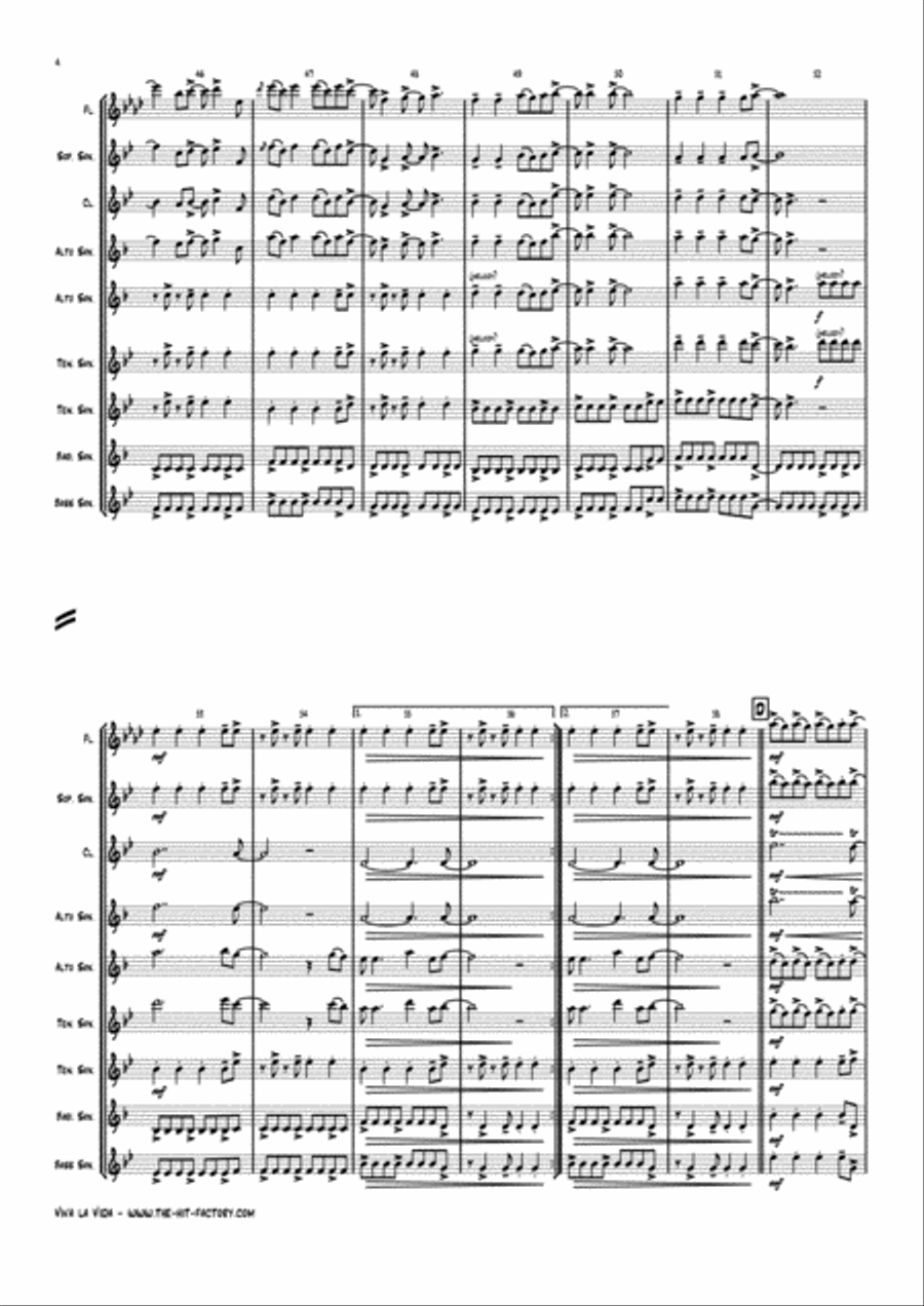 Viva La Vida Saxophone Quintet scores gallery preview page 4