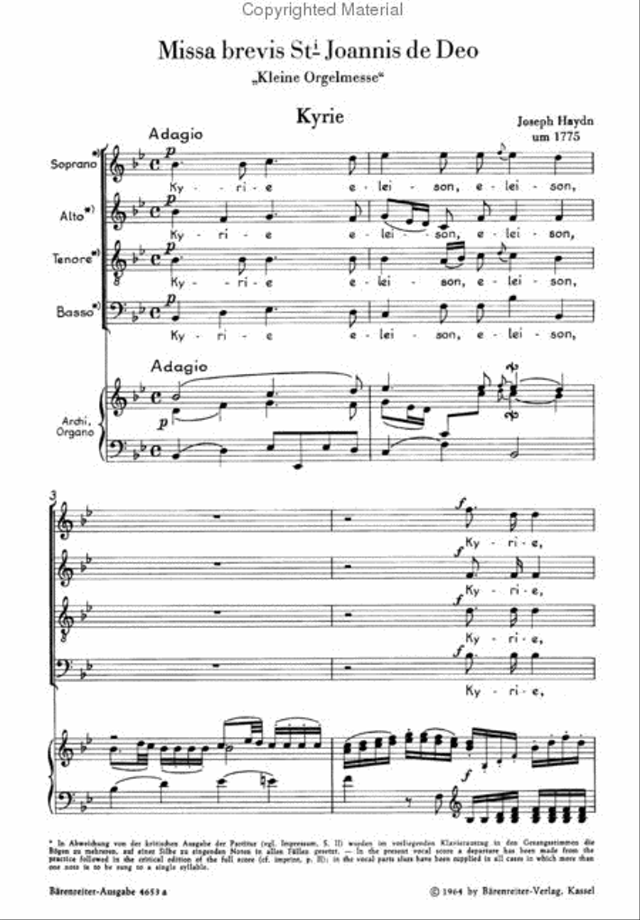 Missa brevis Sancti Joannis de Deo Hob.XXII:7 'Little Organ Mass' 4-Part scores gallery preview page 3