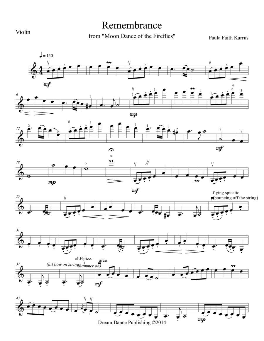 Remembrance (from Moon Dance of the Fireflies) violin solo part Violin Solo scores gallery preview page 1