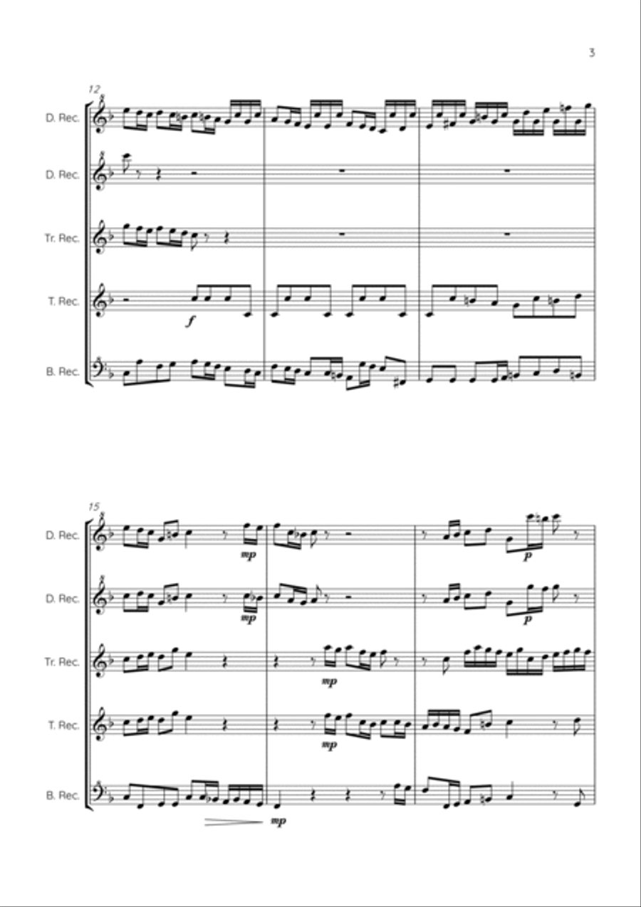 Brandenburg Concerto No.3, 1st movement - recorder quintet Soprano Recorder scores gallery preview page 5