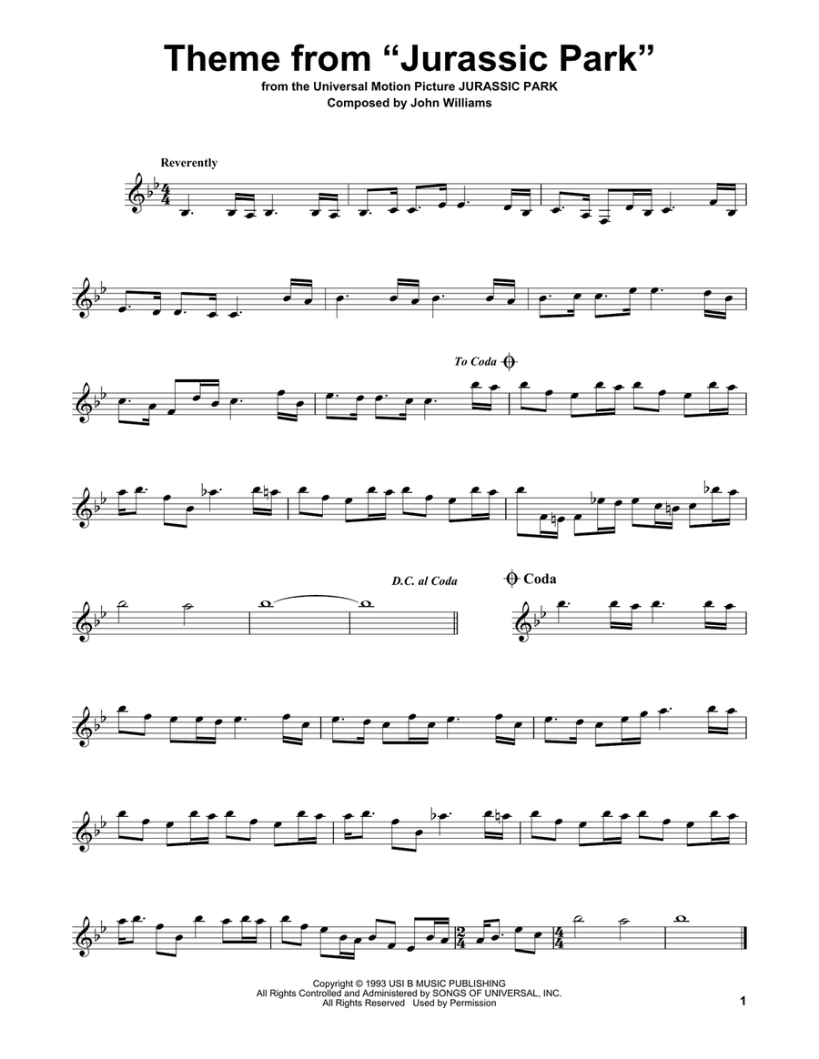 Theme From Jurassic Park Easy Guitar scores gallery preview page 1