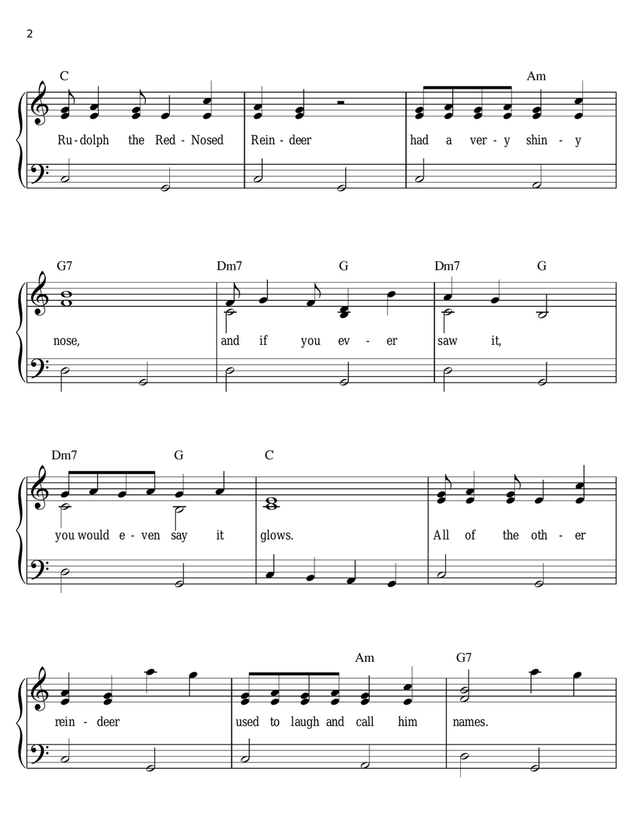 Rudolph The Red-Nosed Reindeer Easy Piano scores gallery preview page 2