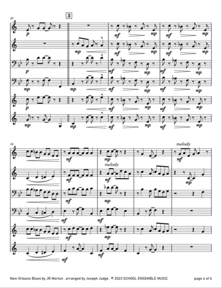 New Orleans Blues by JR Morton for Brass Quartet in Schools Brass Quartet scores gallery preview page 4
