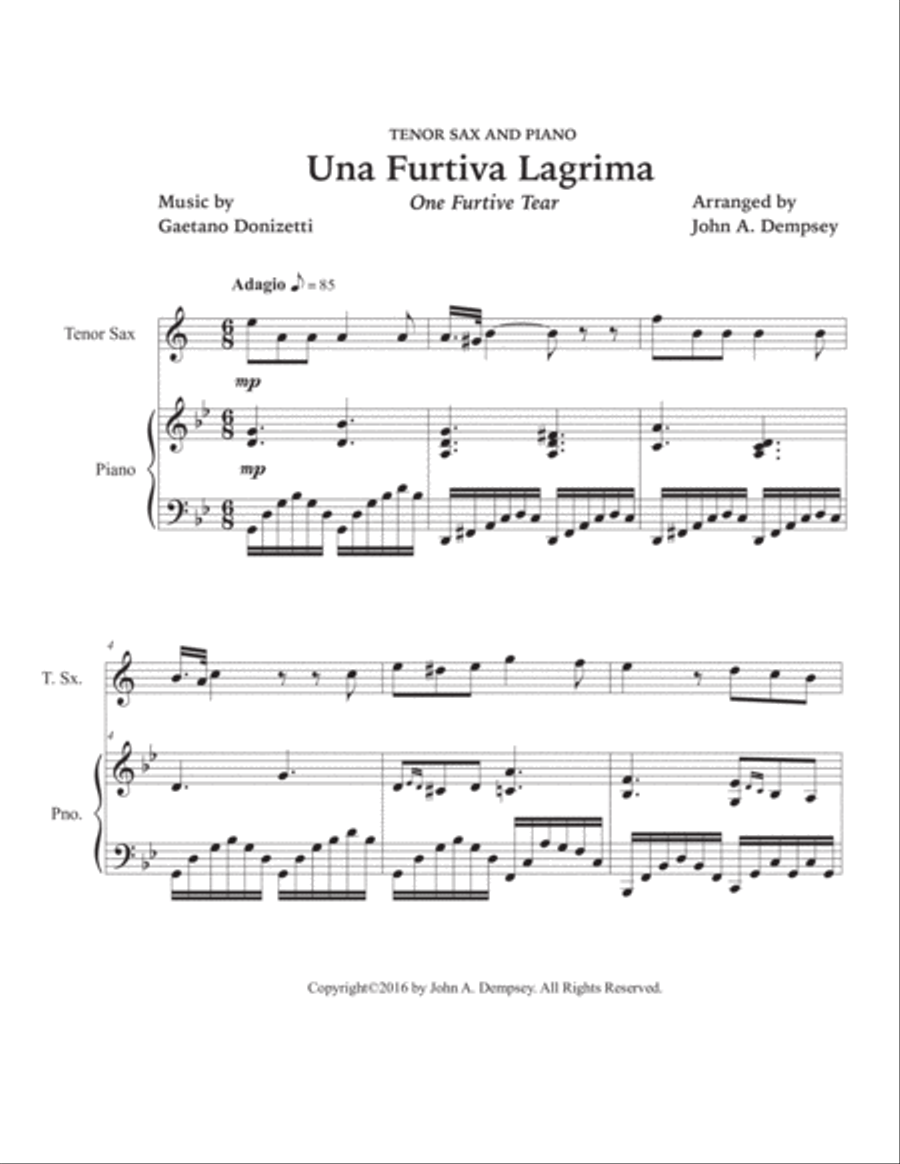One Furtive Tear (Una Furtiva Lagrima): Tenor Sax and Piano Tenor Saxophone scores gallery preview page 5