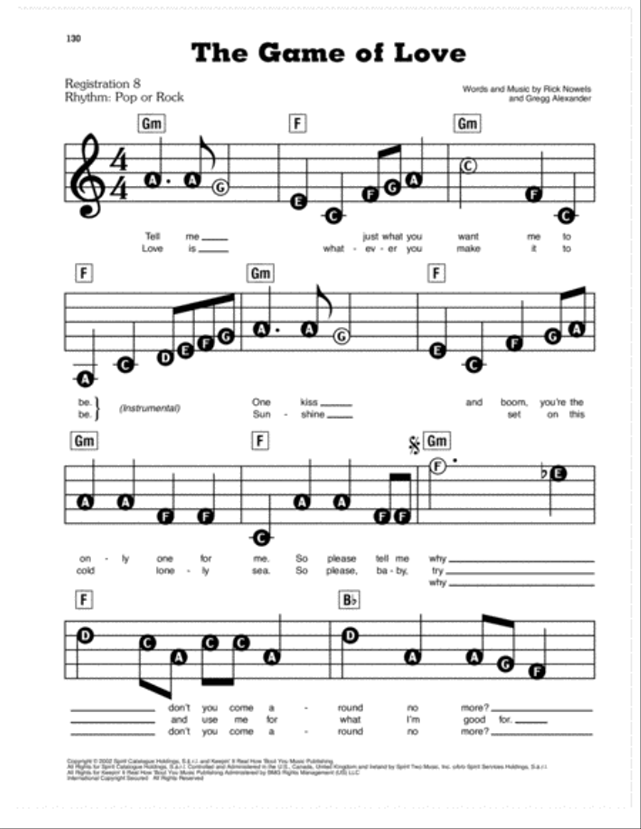 The Game Of Love (arr. Michelle Branch) Electronic Keyboard scores gallery preview page 1