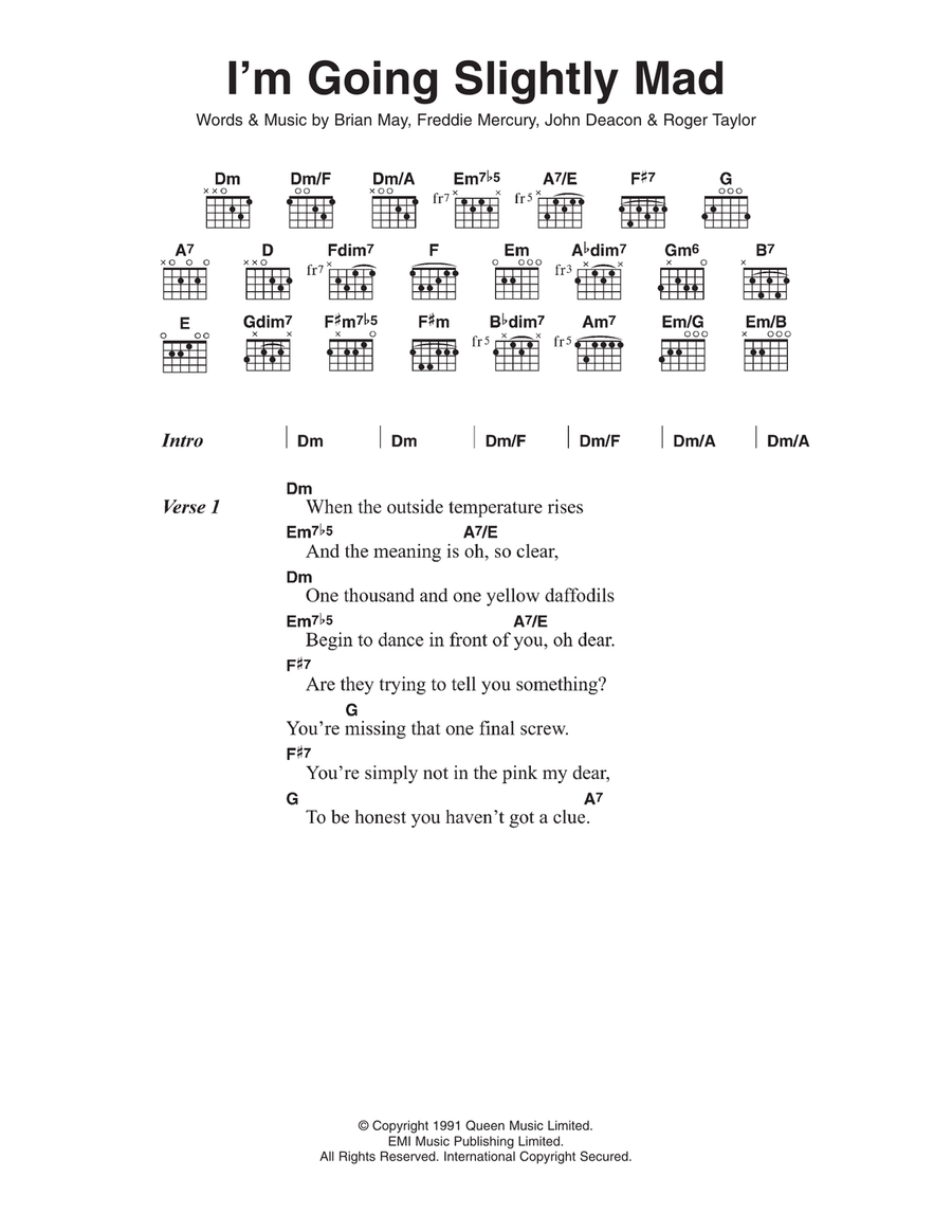 I'm Going Slightly Mad Guitar scores gallery preview page 1