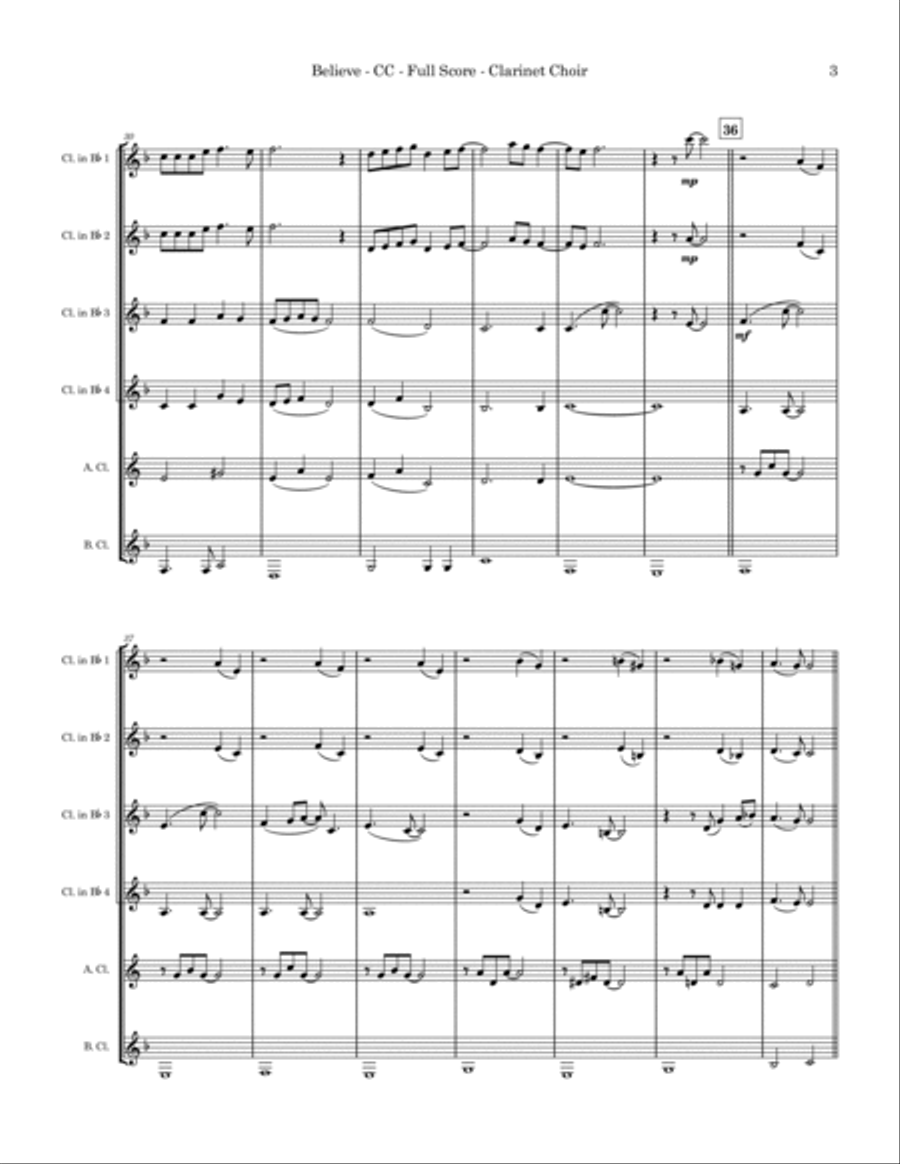 Believe Clarinet Choir scores gallery preview page 3