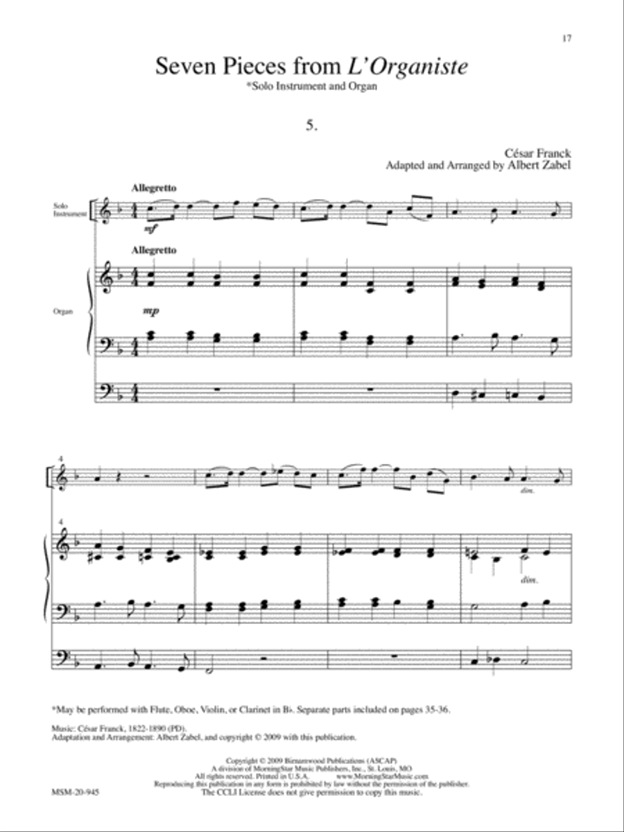Seven Pieces from L'Organiste for Solo Instrument and Organ Organ scores gallery preview page 8