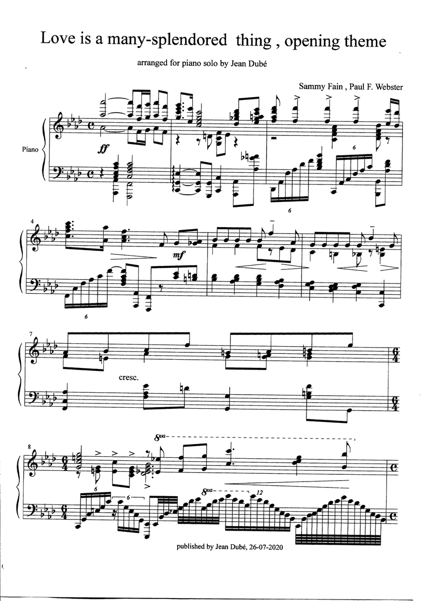 Love Is A Many-splendored Thing Piano Solo scores gallery preview page 1