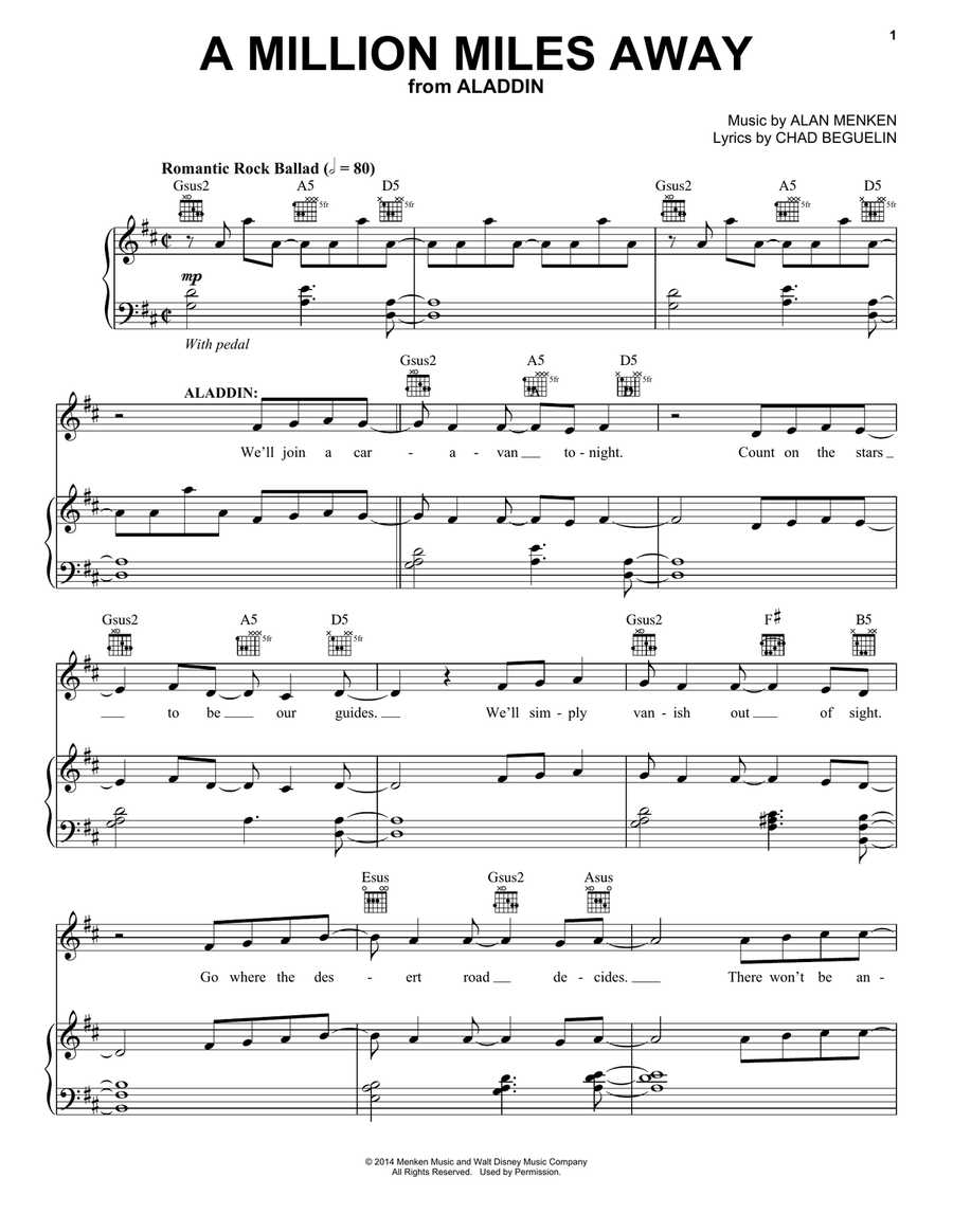 A Million Miles Away (from Aladdin: The Broadway Musical) Guitar scores gallery preview page 1
