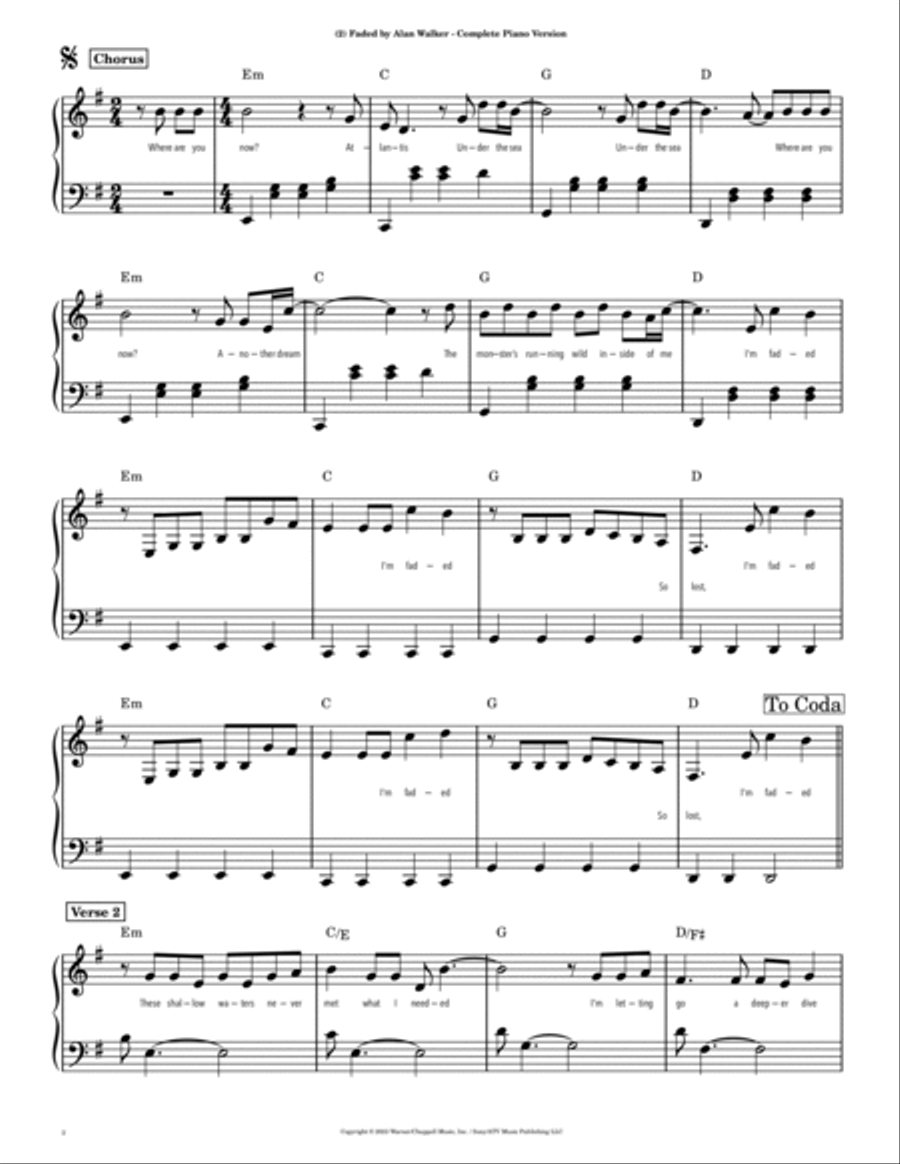 Faded Piano Solo scores gallery preview page 2
