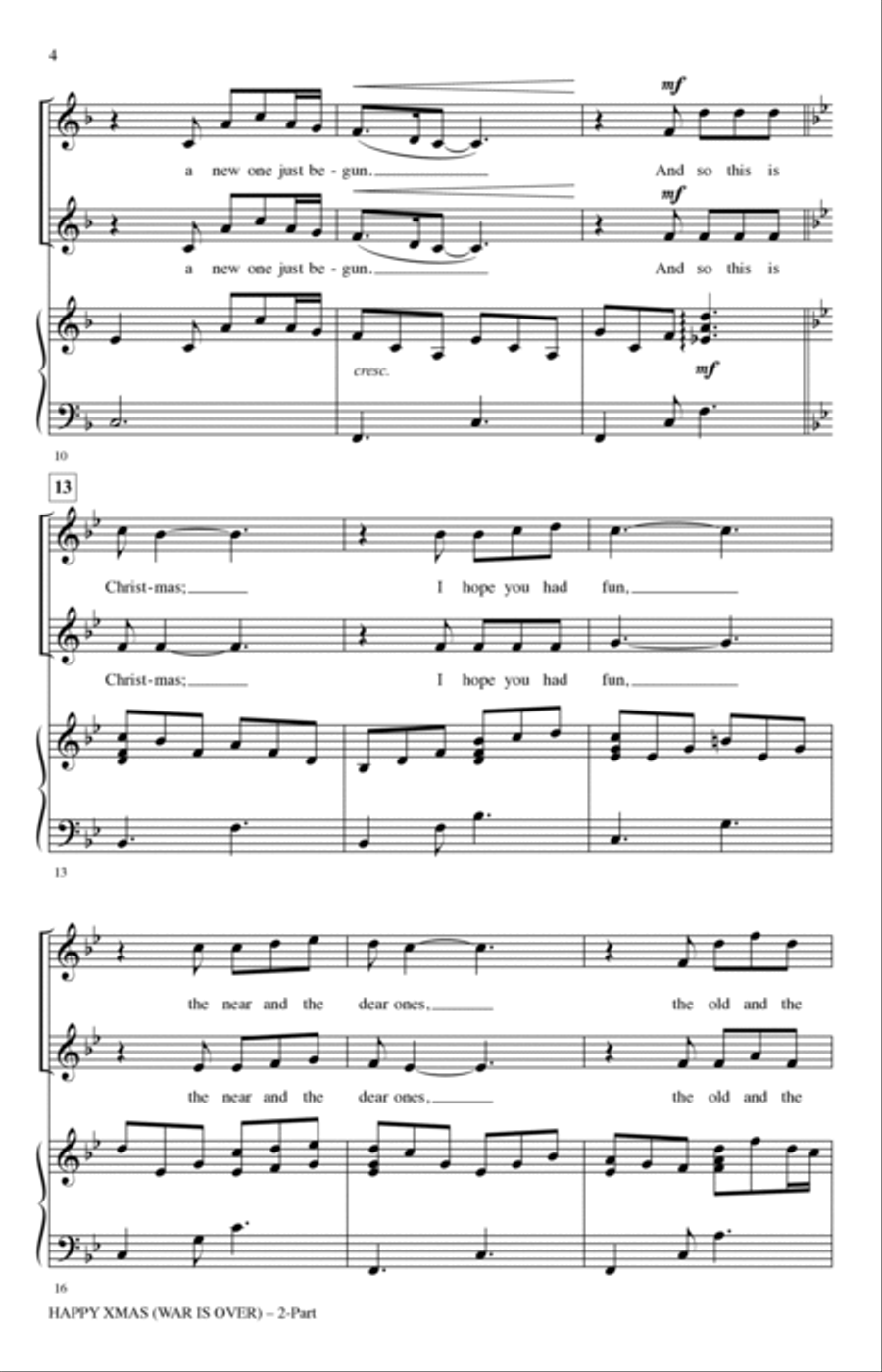 Happy Xmas (War Is Over) (arr. Jill Gallina) 2-Part scores gallery preview page 2