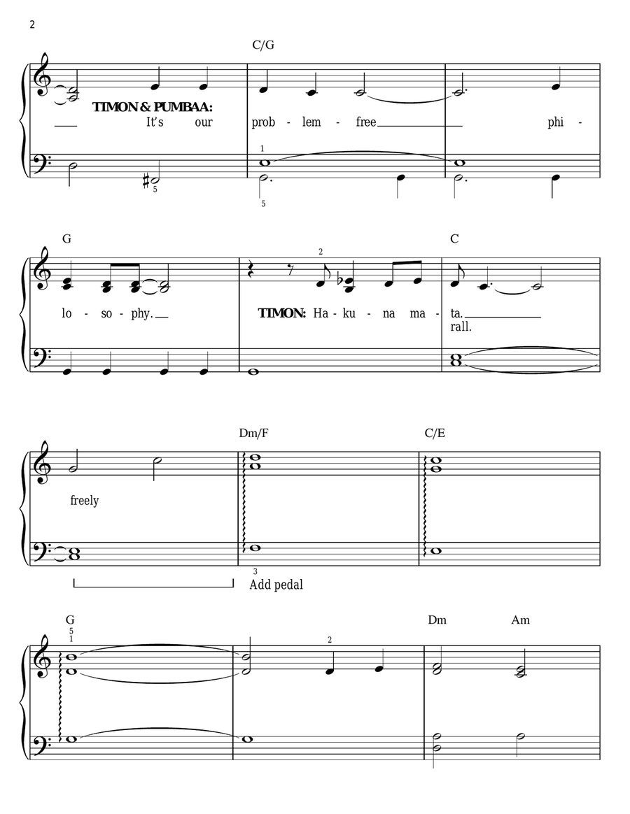 Hakuna Matata (from The Lion King) Easy Piano scores gallery preview page 2