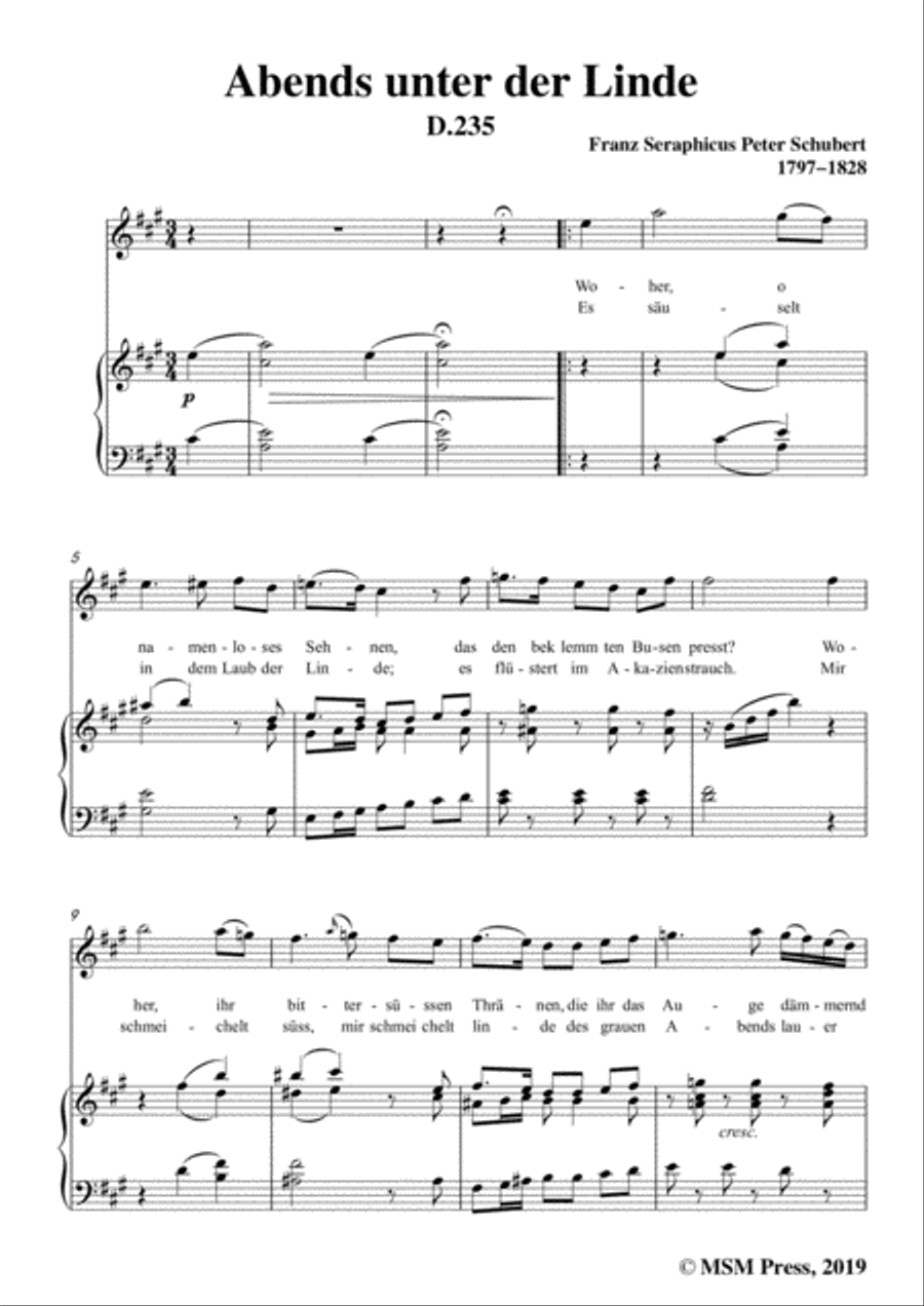Schubert-Abends unter der Linde,D.235,in A Major,for Voice&Piano Voice scores gallery preview page 3