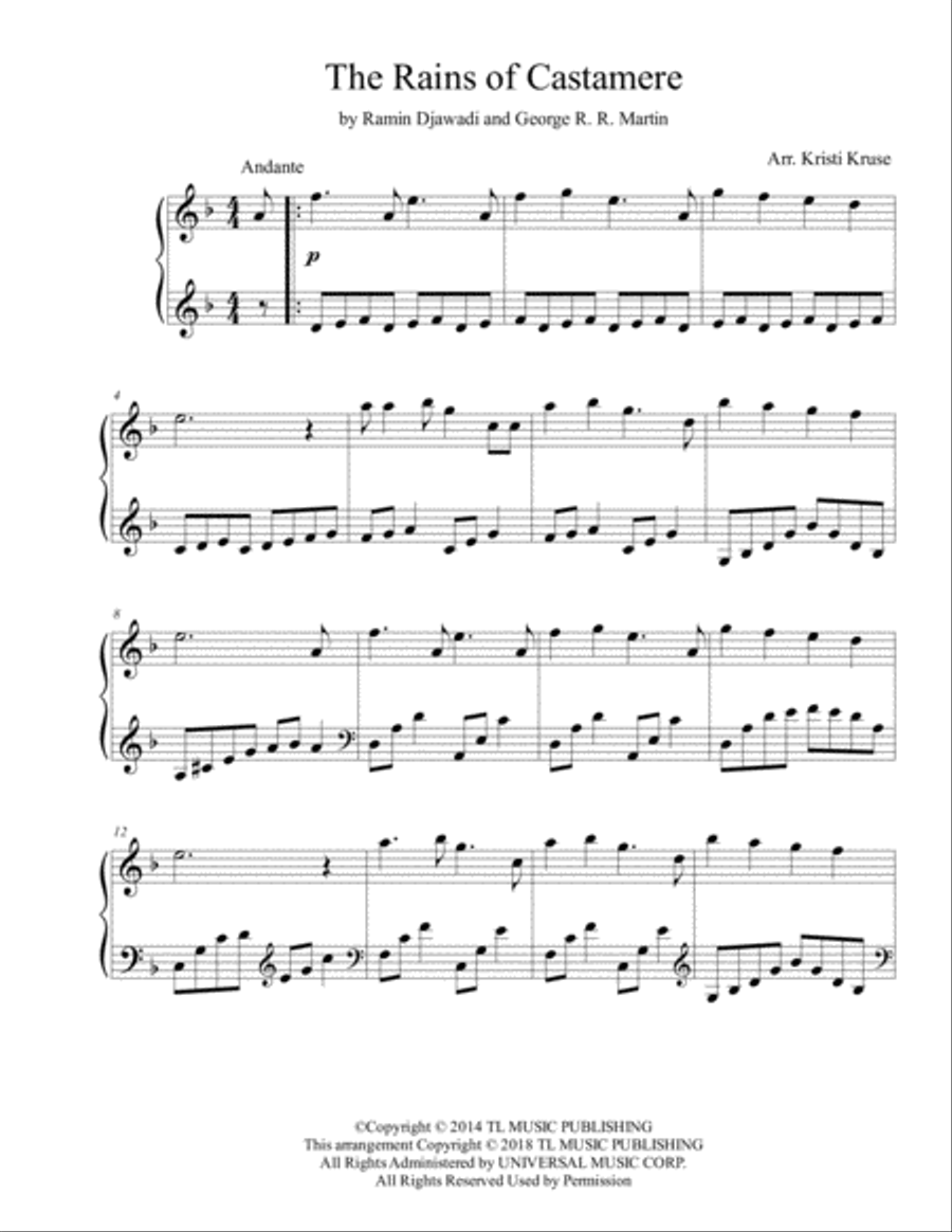 The Rains Of Castamere The Rains Of Castamere Piano Solo scores gallery preview page 1