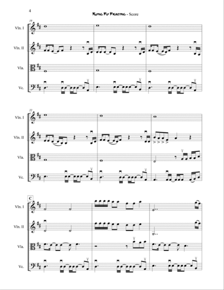 Kung Fu Fighting String Quartet scores gallery preview page 4