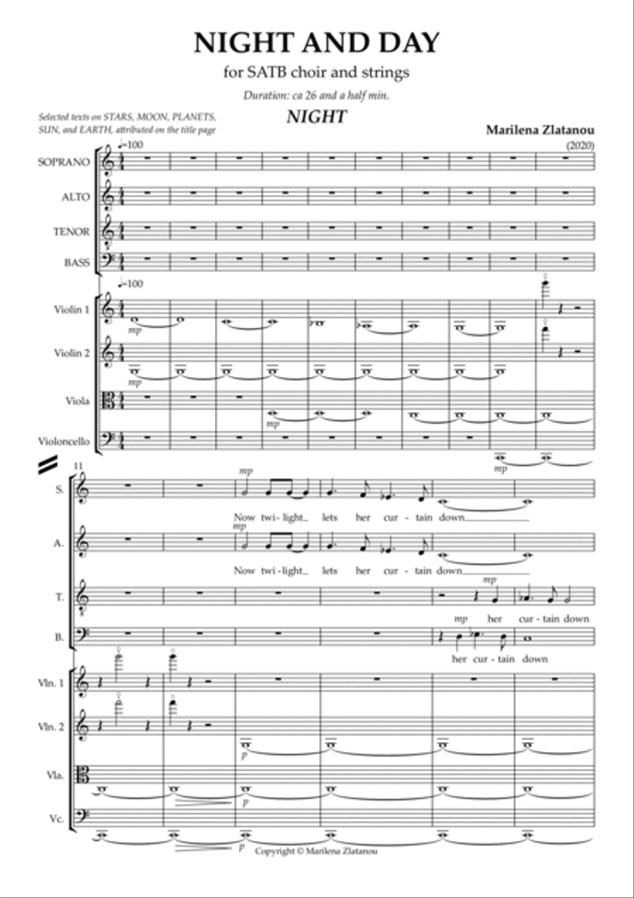 NIGHT AND DAY for SATB choir and Strings image number null