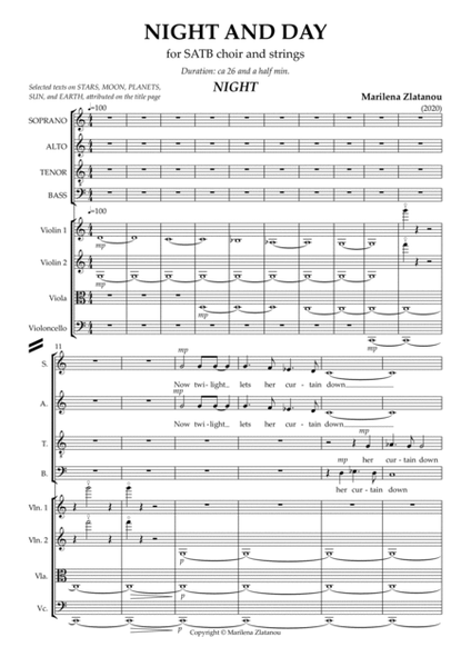 NIGHT AND DAY for SATB choir and Strings Choir - Digital Sheet Music