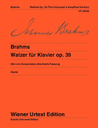 Book cover for Waltzes, Op. 39, simplified version by the composer