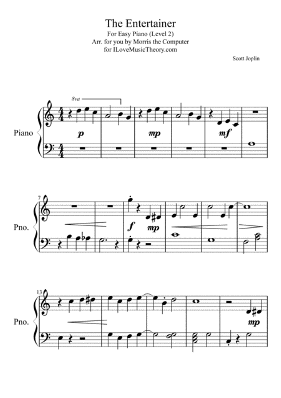 Best Recital: The Entertainer by Scott Joplin Easy Piano scores gallery preview page 1