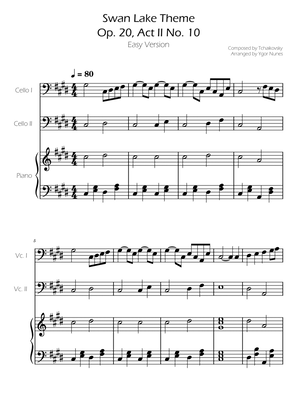 Swan Lake (theme) - Tchaikovsky - Cello Duet w/ Piano Accompaniment