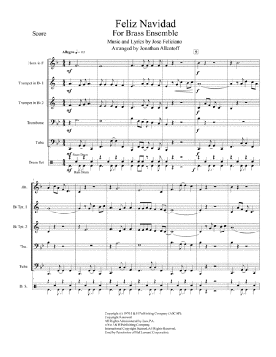 Feliz Navidad Brass Ensemble scores gallery preview page 2