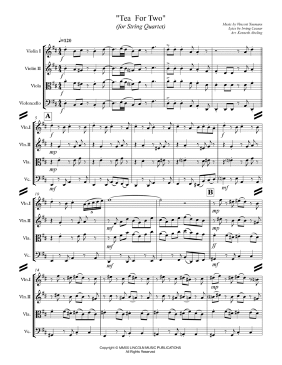 Tea for Two (for String Quartet) String Quartet scores gallery preview page 2