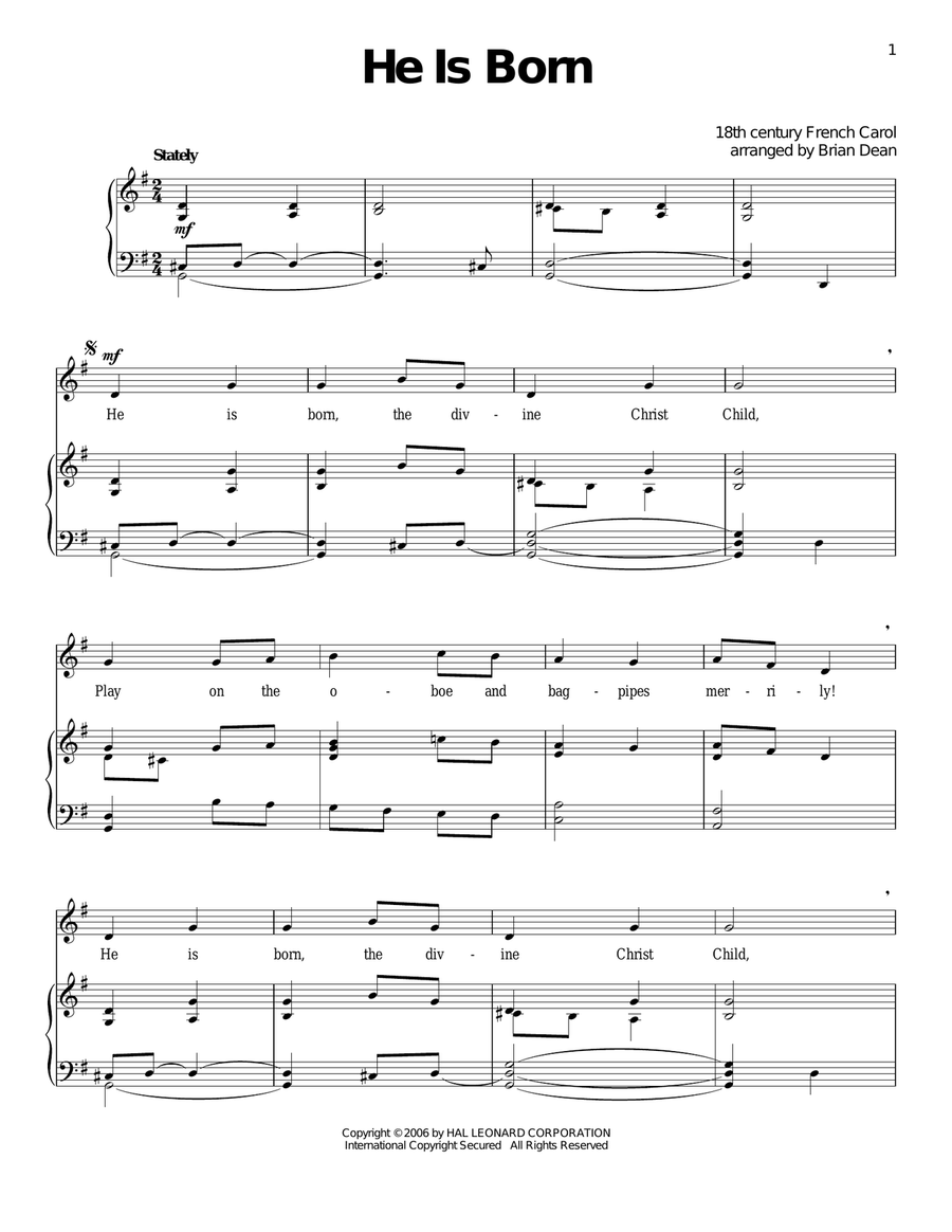 He Is Born, The Holy Child (Il Est Ne, Le Divin Enfant) Piano, Vocal scores gallery preview page 1