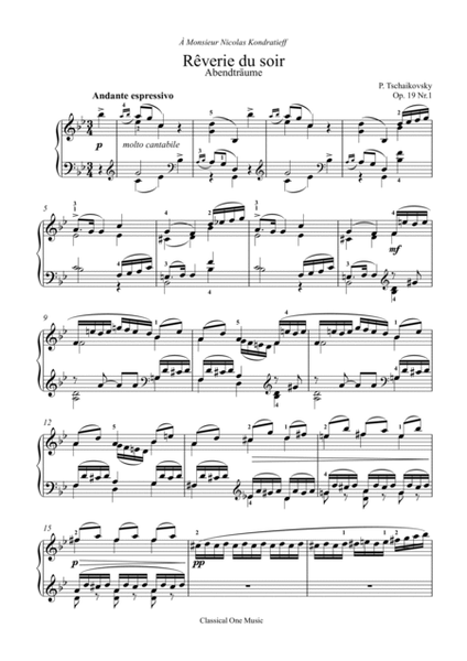 Tchaikovsky-Rêverie du soir in G minor Op.19 No.1(Piano) image number null