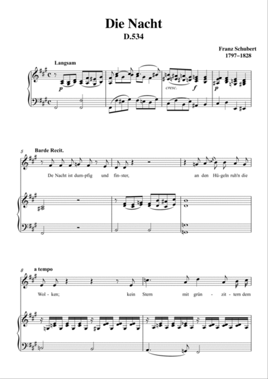 Schubert-Die Nacht in #F minor,D.534,for Vocal and Piano Voice scores gallery preview page 2