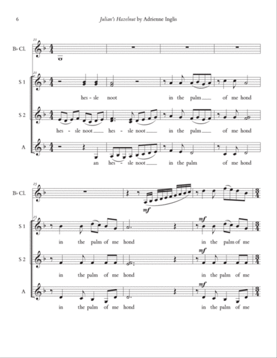 Julian's Hazelnut for SSAA and B flat clarinet SSAA scores gallery preview page 6