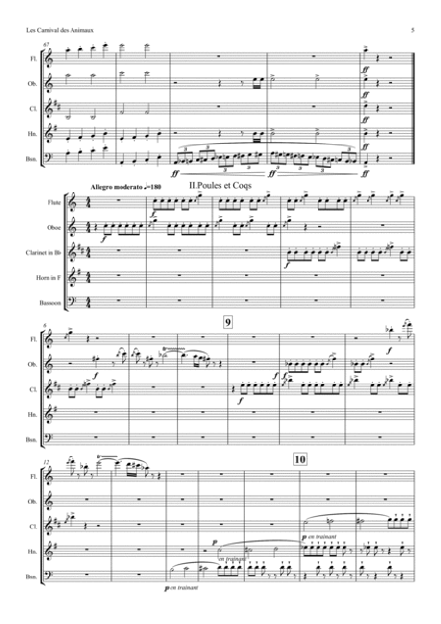 Saint-Saëns: Le Carnaval des Animaux (The Carnival of the Animals (A Selection) - wind quintet Woodwind Quintet scores gallery preview page 5