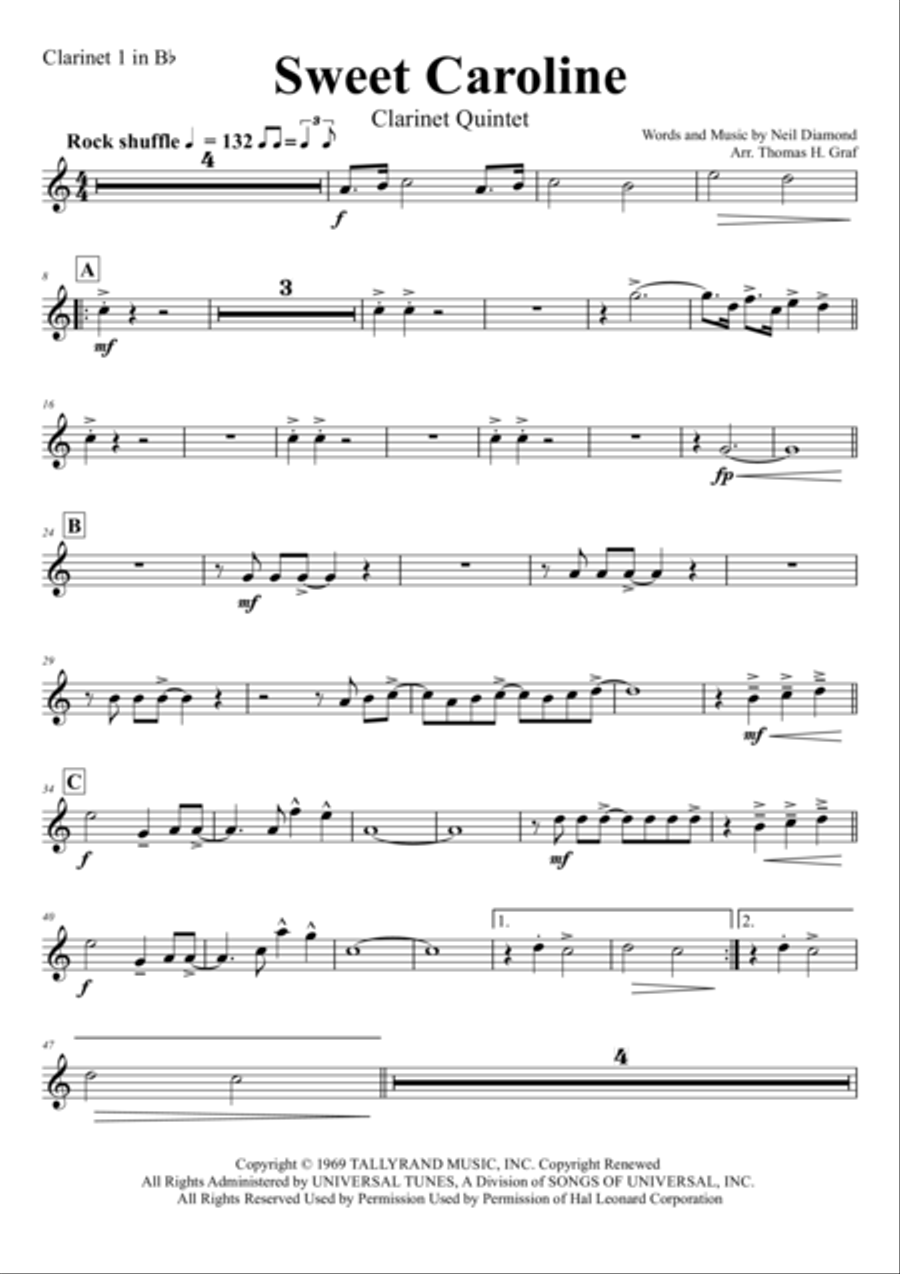 Sweet Caroline Clarinet Quintet scores gallery preview page 5