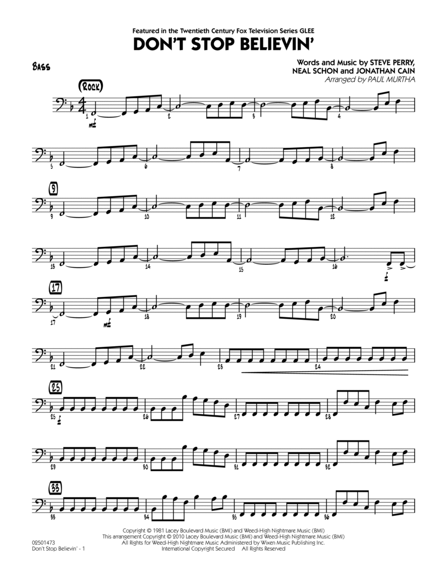 Don't Stop Believin' - Bass Jazz Ensemble scores gallery preview page 1
