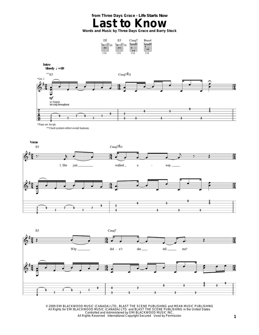 Last To Know Acoustic Guitar scores gallery preview page 1